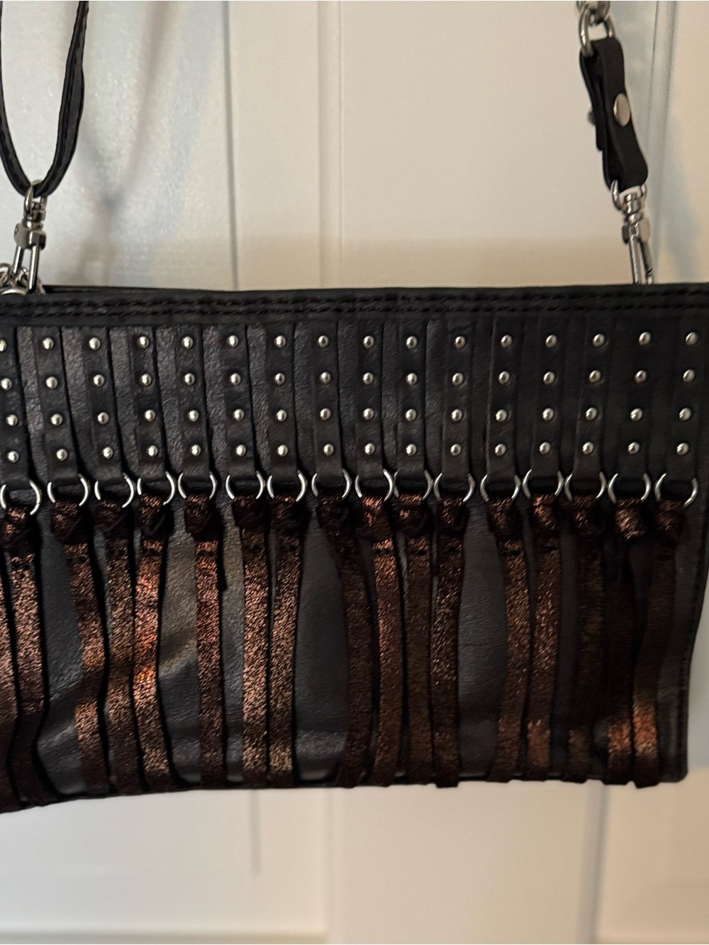 The SAK 100% Leather Black Fringe Women's Crossbody Bag Boho Western Festival